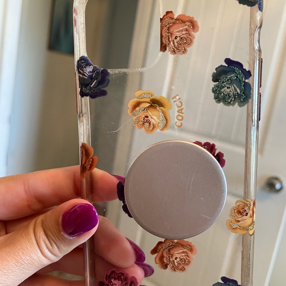 Used Coach iPhone 11 Pro case
 plus popsocket